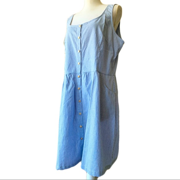 sucrefas Dresses & Skirts - Sucrefas Blue Pinstripe Button front skater dress